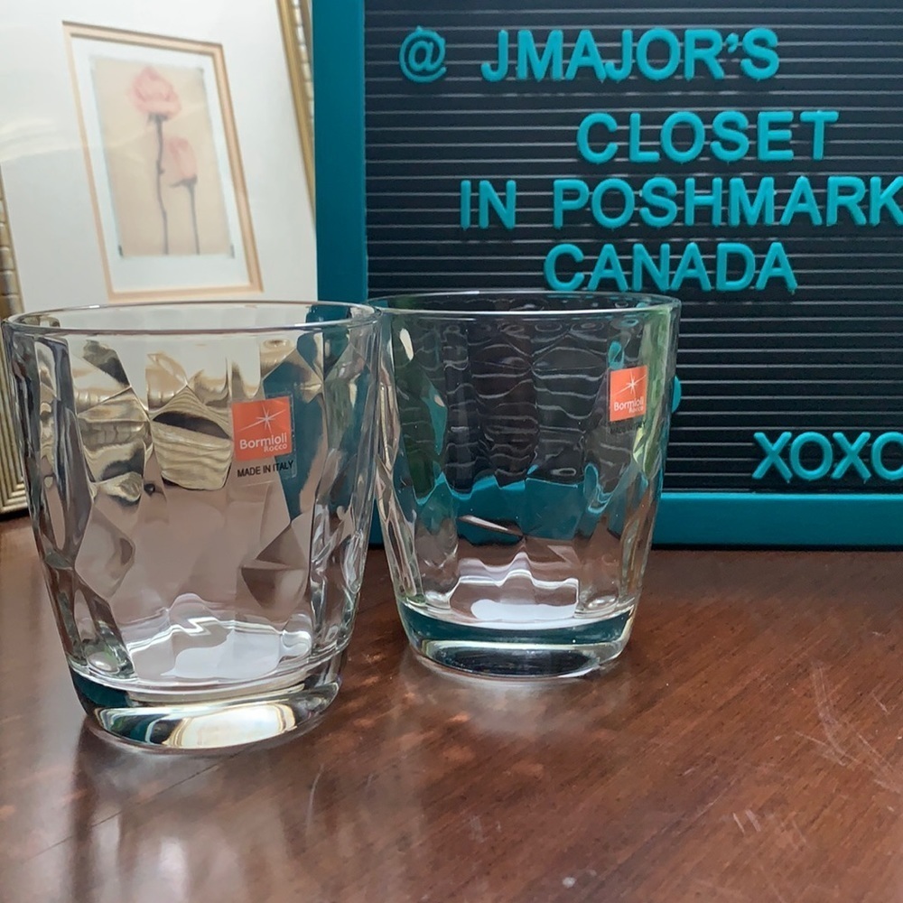 4pc Bormioli Rocco 13oz Glass Cup Made in Italy Diamond Style Design